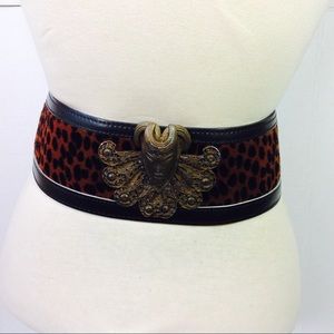Vintage Enrico Black Leopard Belt Medieval Buckle